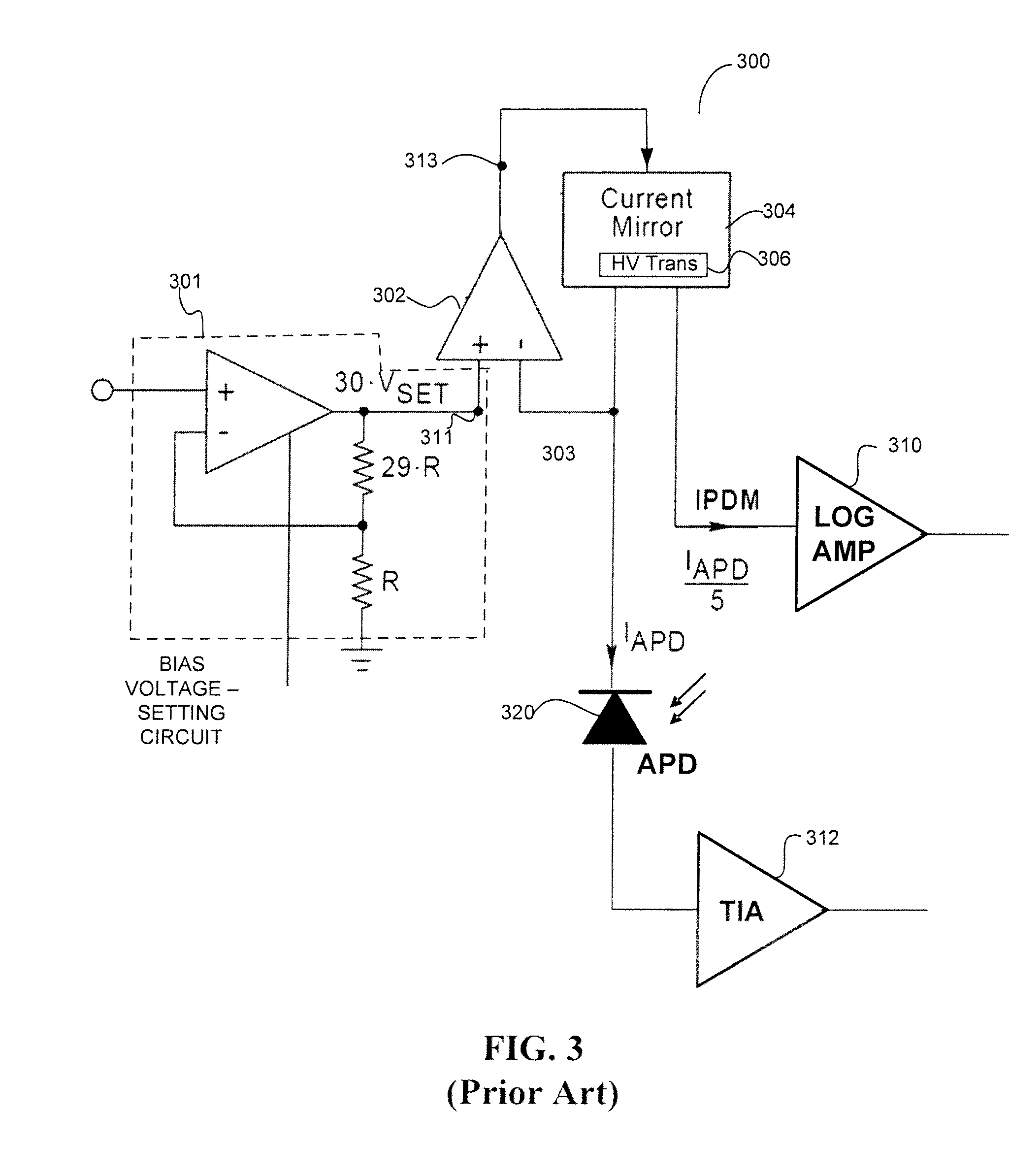 In-situ power monitor providing an extended range for monitoring input optical power incident on avalanche photodiodes