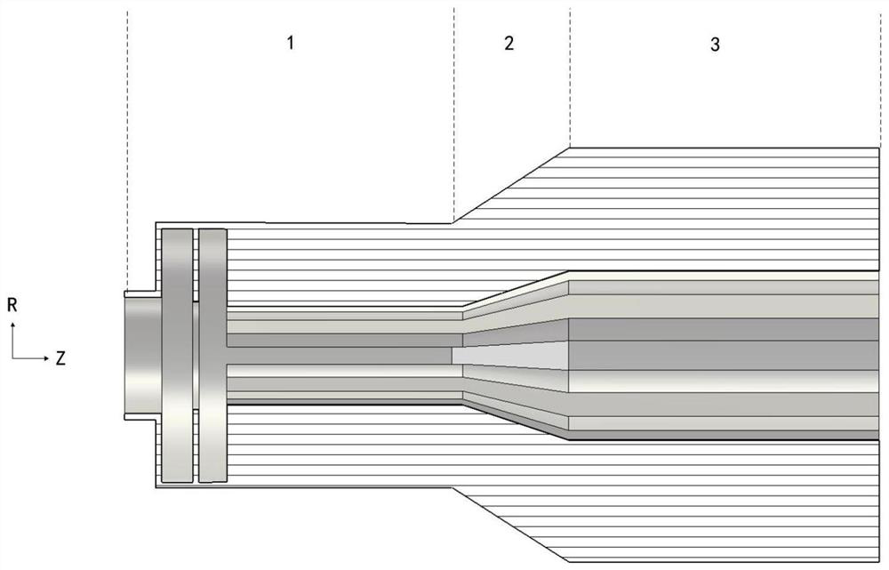 A compact high efficiency axial output te  <sub>51</sub> mode relativistic magnetron