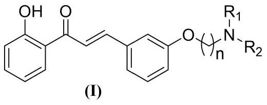 A kind of amine alkoxychalcone compound and its preparation method and application