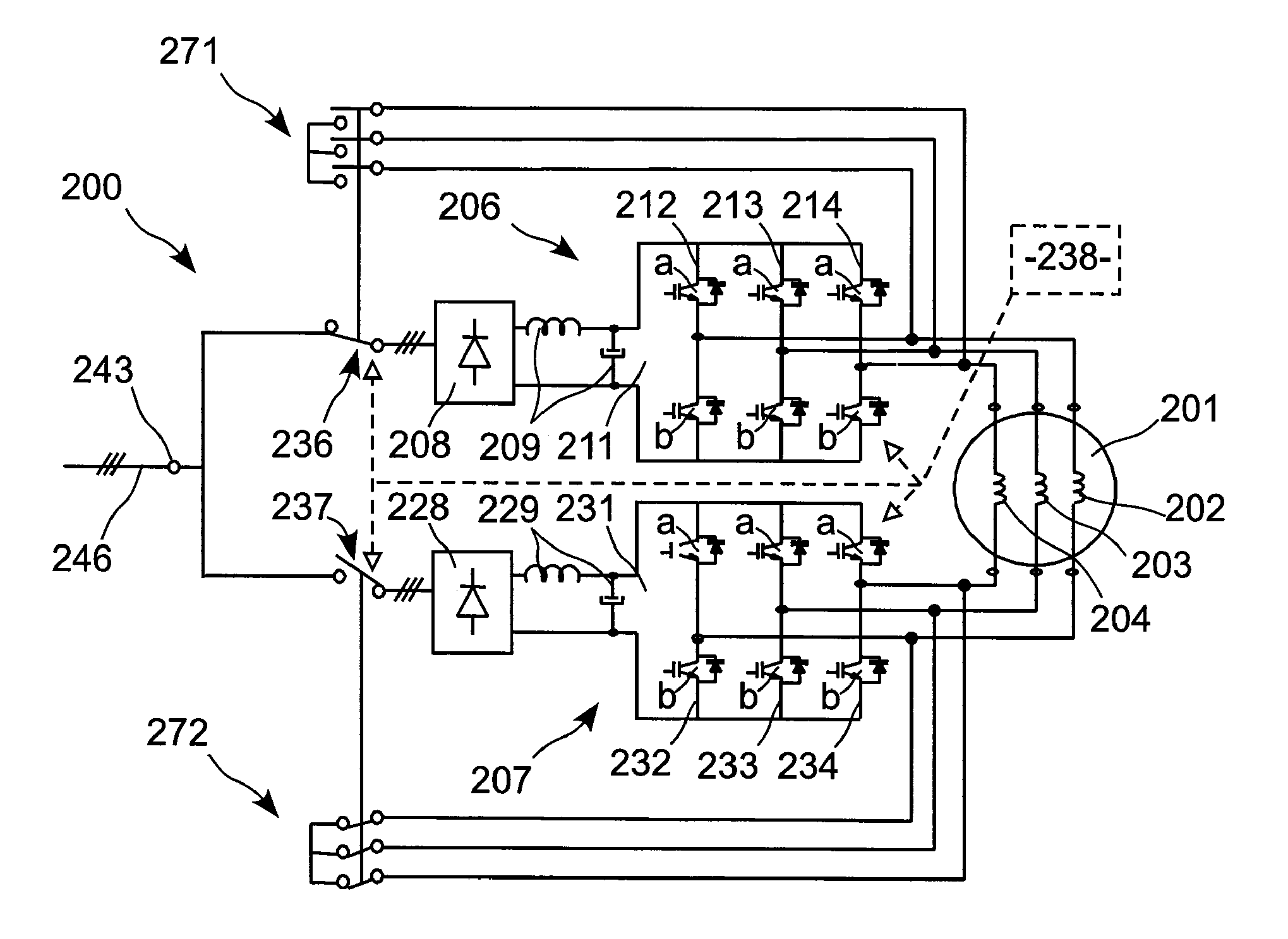 Electric actuator including two current-controlled voltage inverters powering an electric machine, and reconfigurable in the presence of a defect