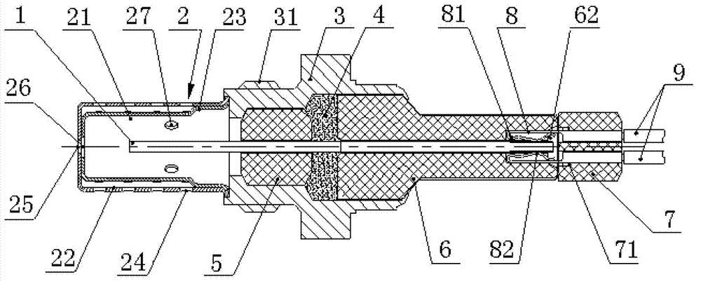 Packaging structure of flat plate type oxygen sensor