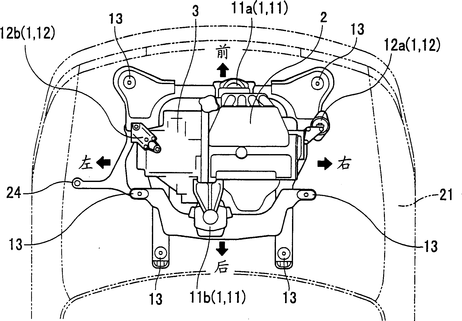 Supporting structure for vehicle power source