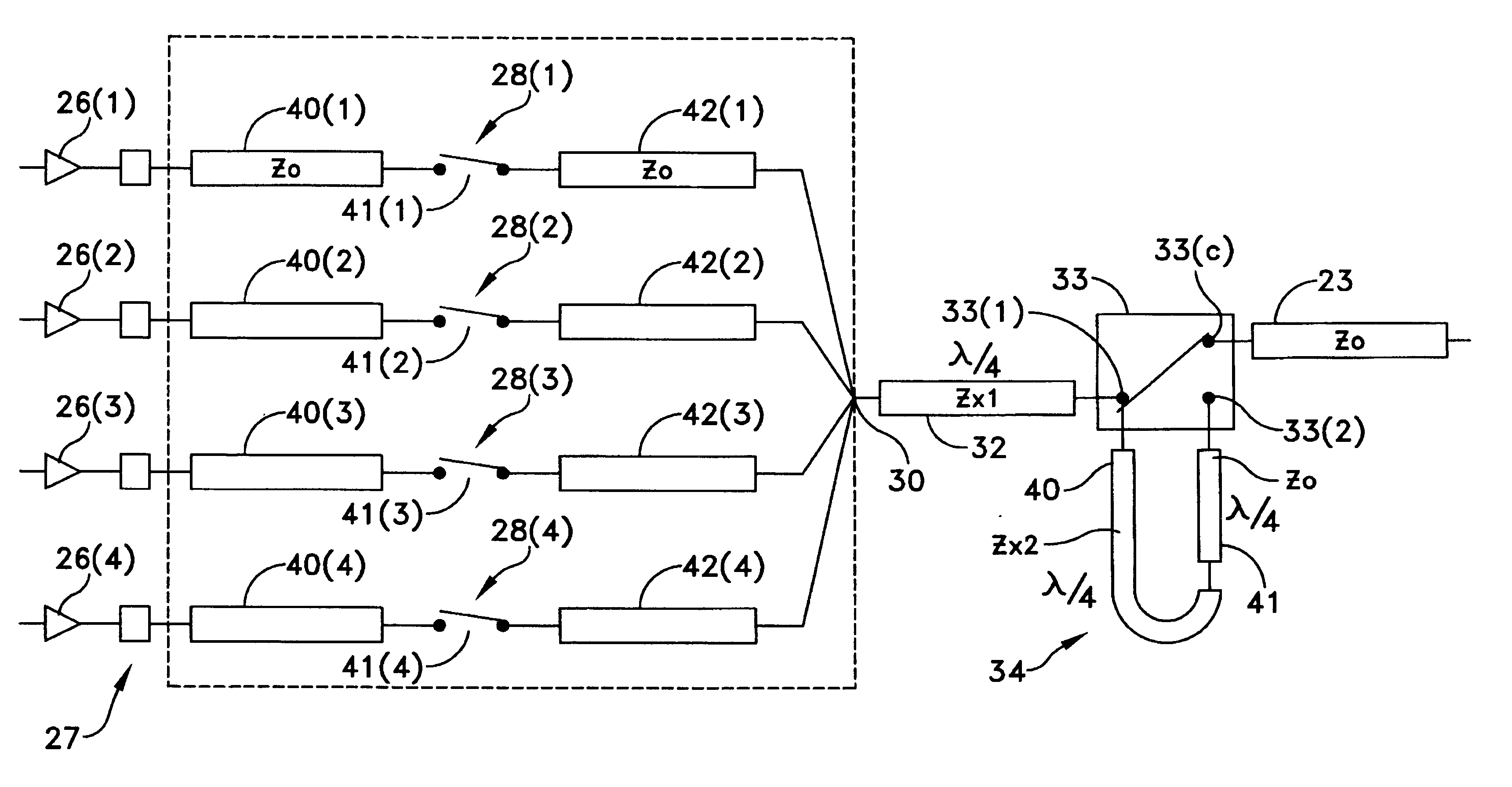 RF power divider/combiner circuit