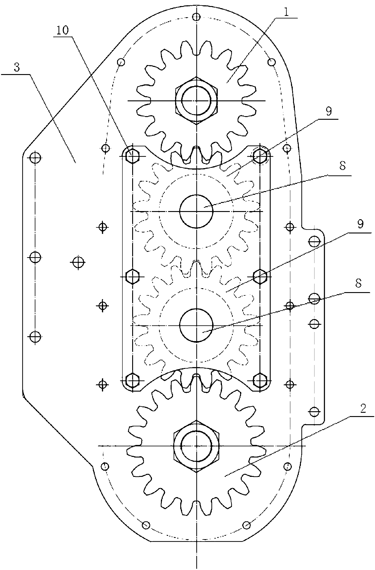 Idler gear type transmission device for lateral transmission agitator
