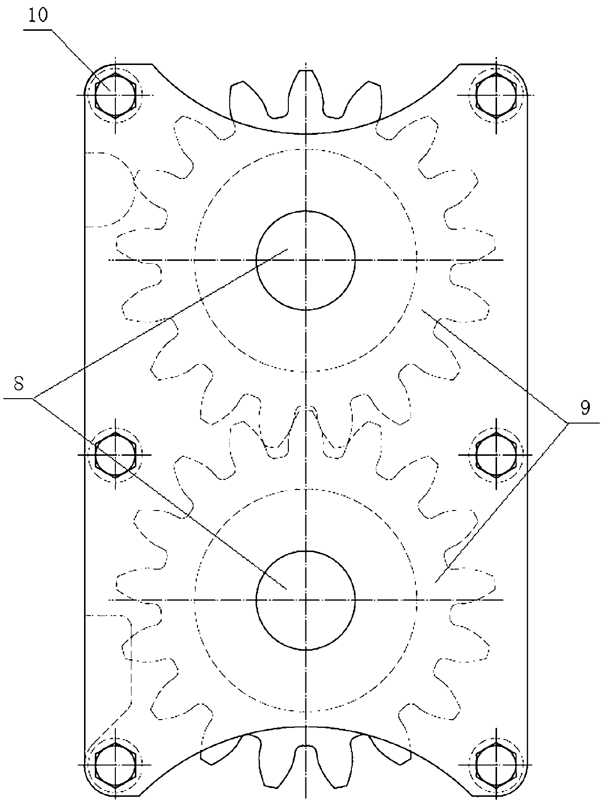Idler gear type transmission device for lateral transmission agitator