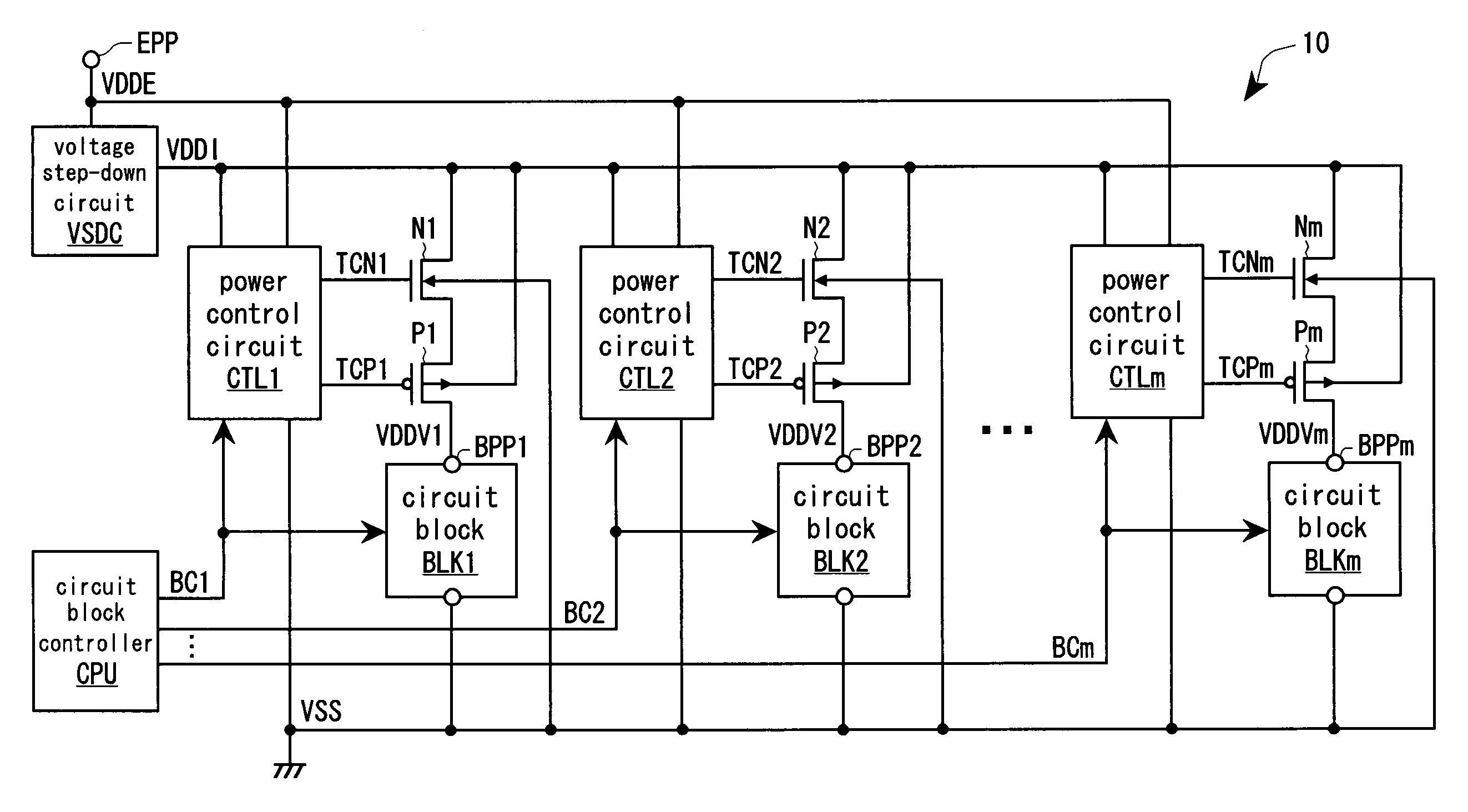 Power control circuit with reduced power consumption