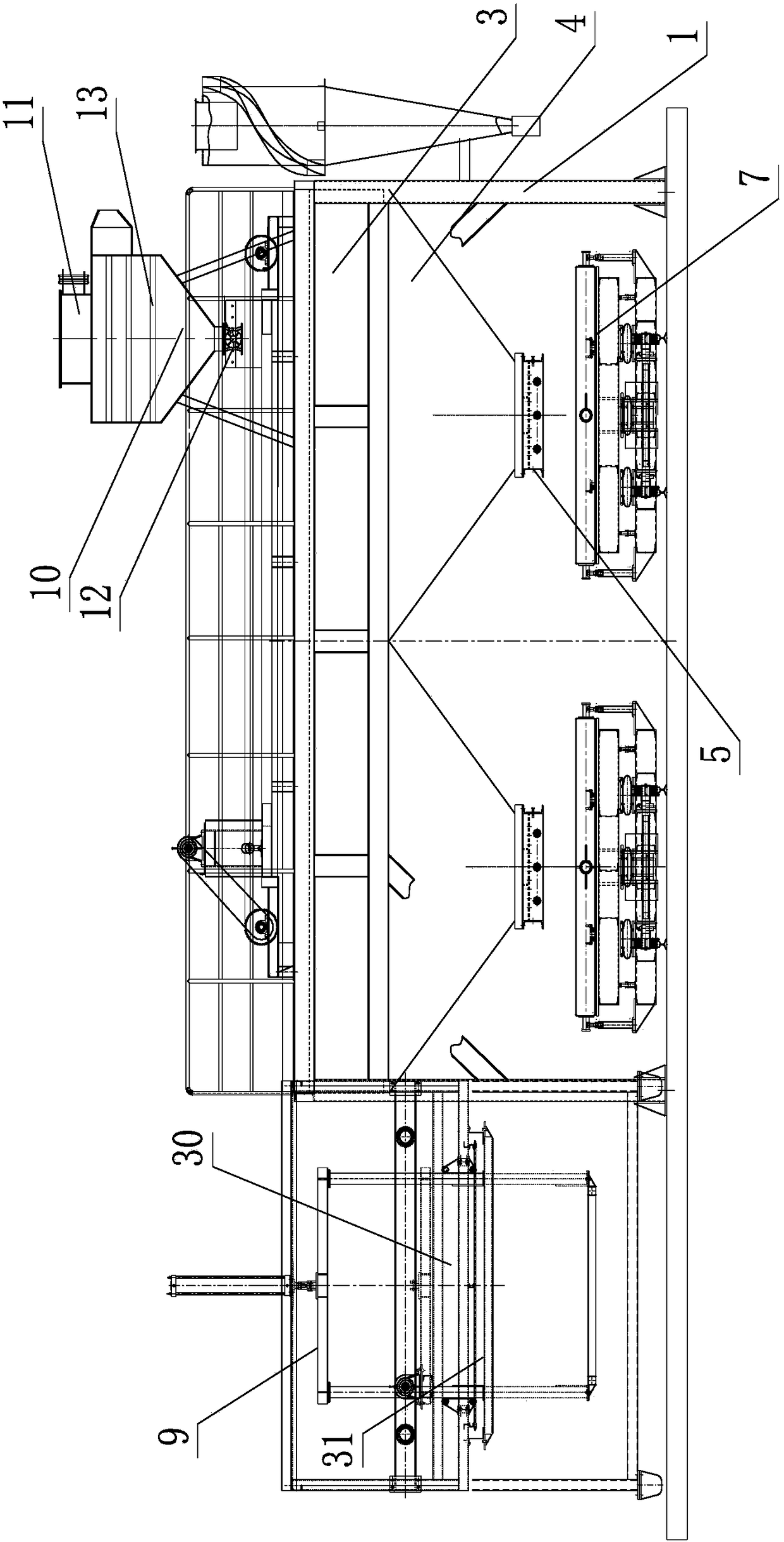 A four-station mobile trolley-type v-method molding production line