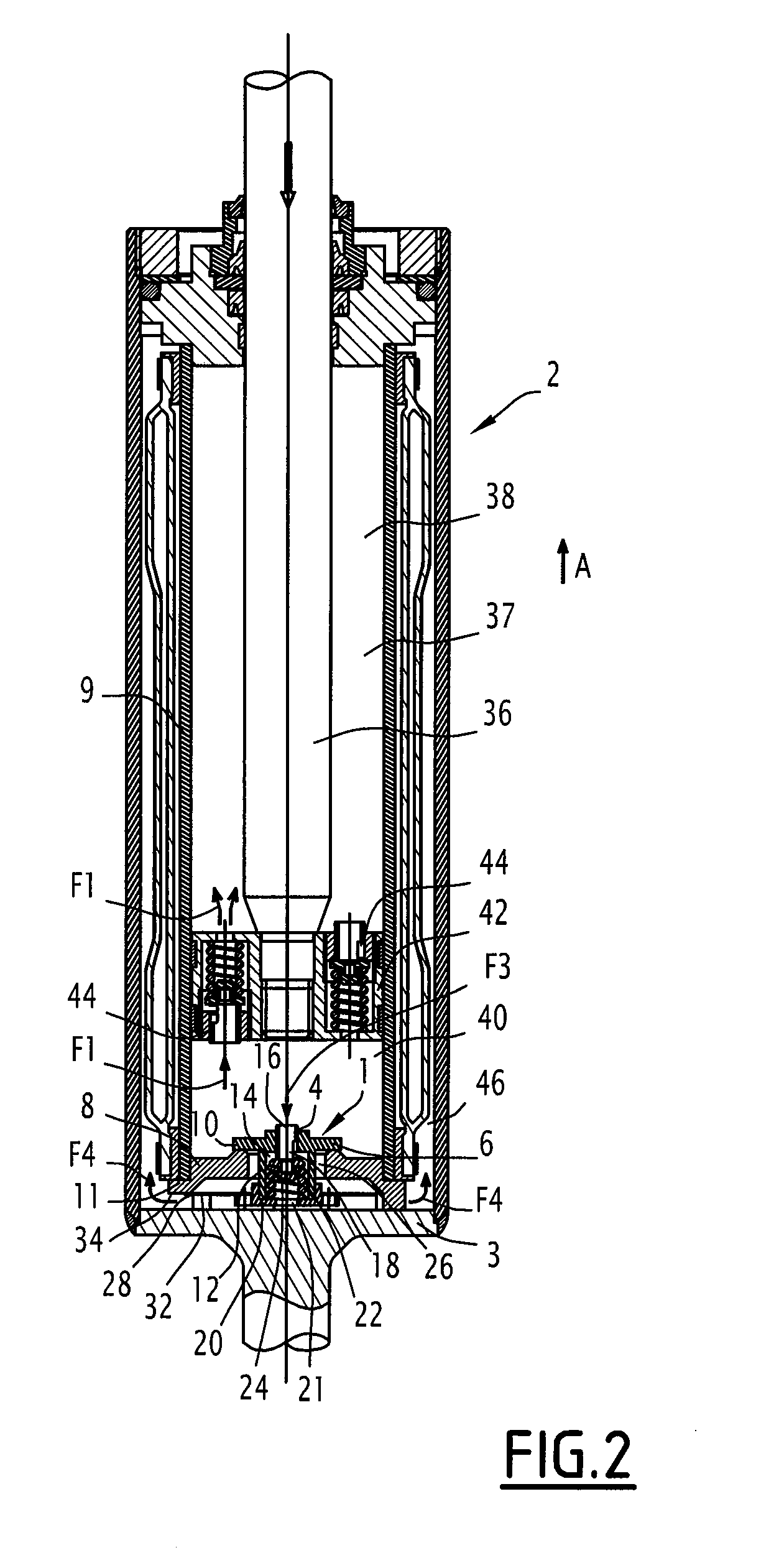 Valve assembly for damper between a lower chamber and a compensation chamber in the damper