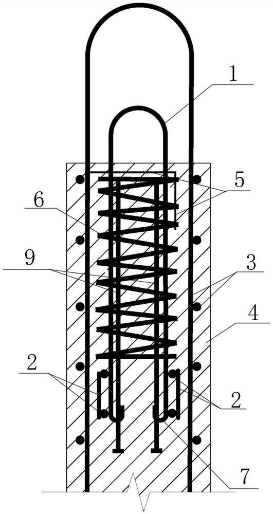 Design and construction method of spiral stirrup ring connection node of longitudinal rib hollow wall panel