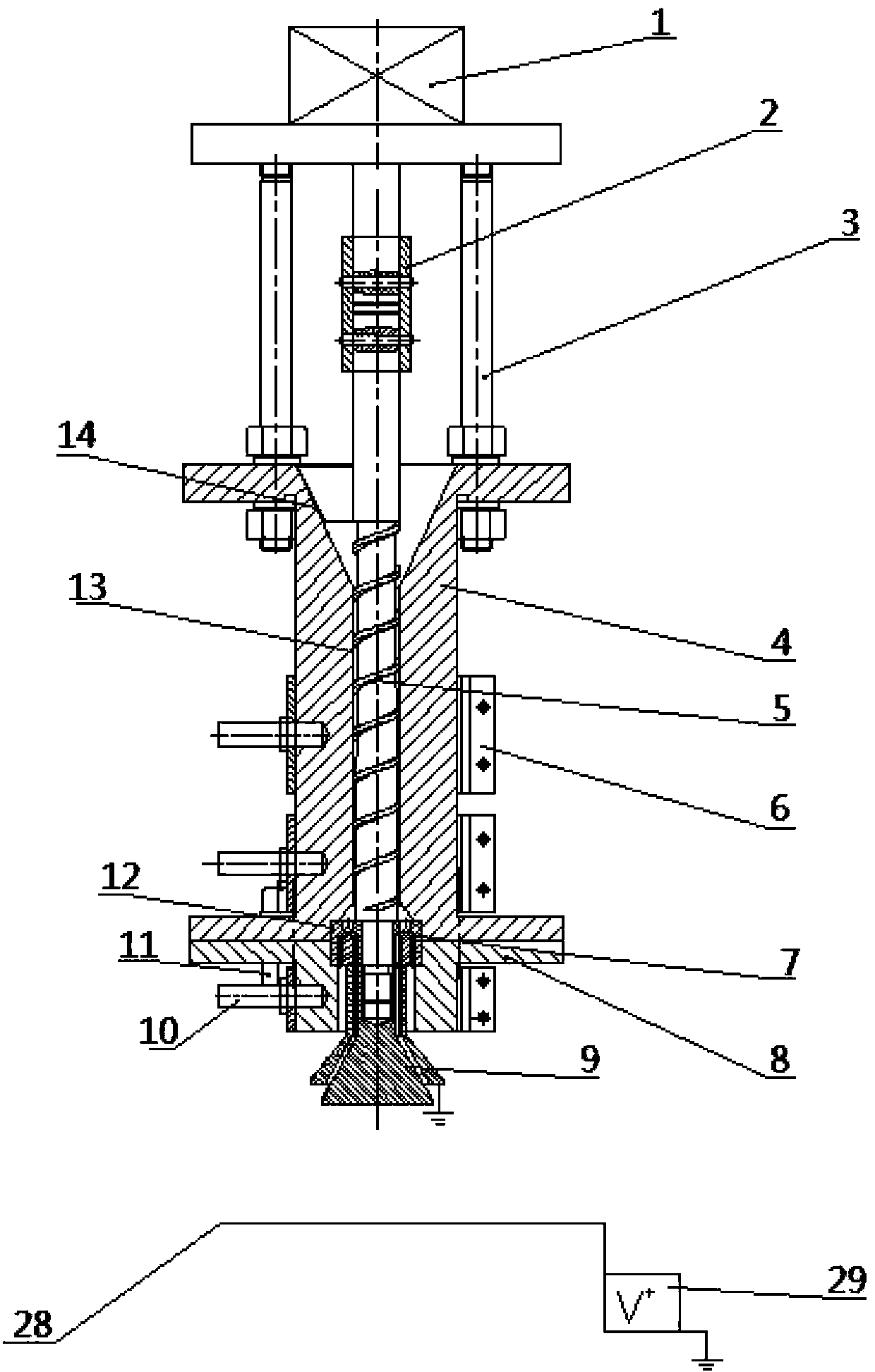 Electrospinning device with bi-layer petal-shaped nozzle