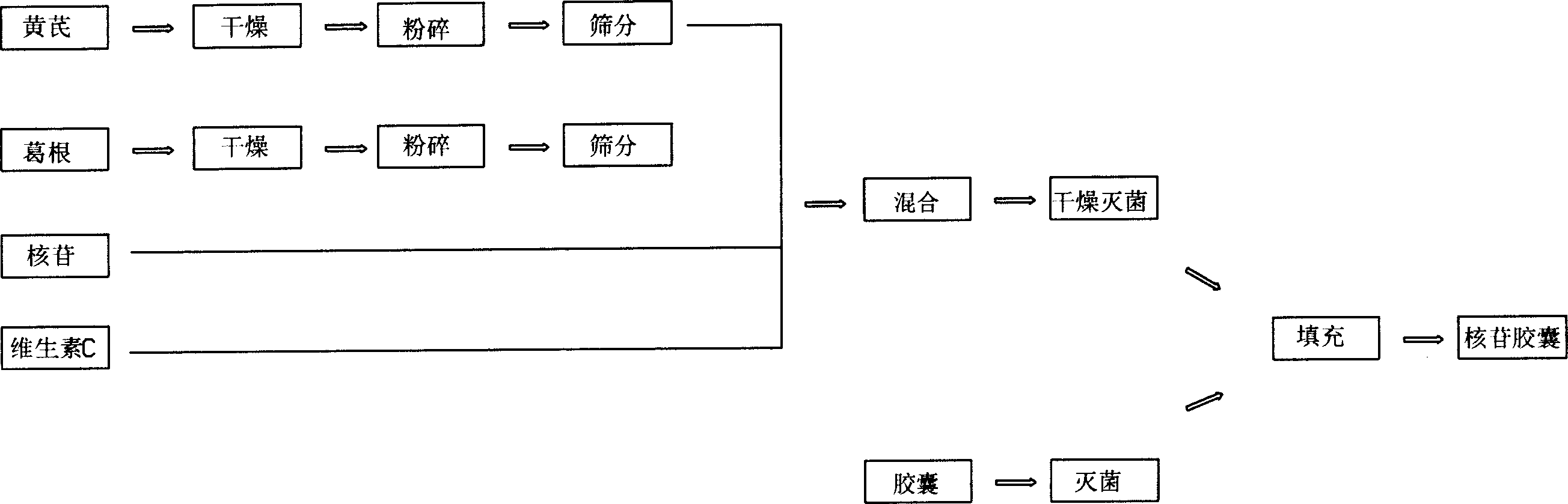 Composition containing nucleoside and its preparing method