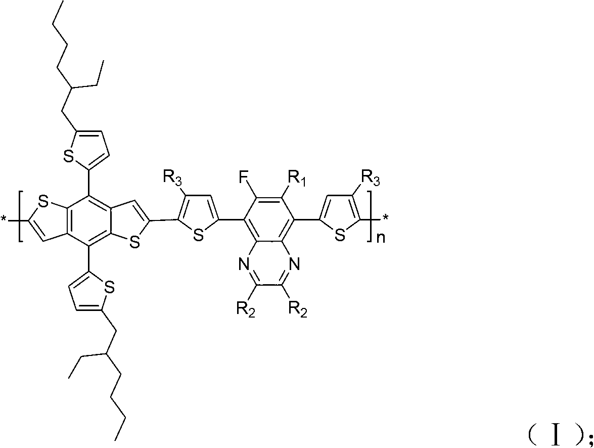 Conjugated polymer of 4,8-di(5-isooctyl thiophene)phenyl [1,2-b; 3,4-b]bithiophene and chloroquinoxaline