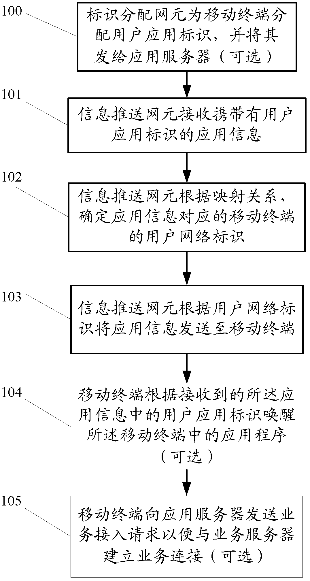 Application information push method, system and network element
