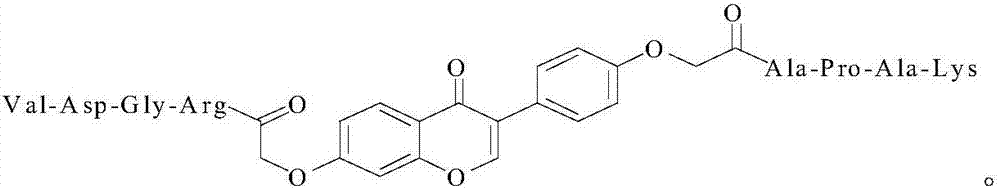 4'-oxyacetyl-APAK-7-oxyacetyl-RGDV-isoflavone, and synthesis, activity and application thereof