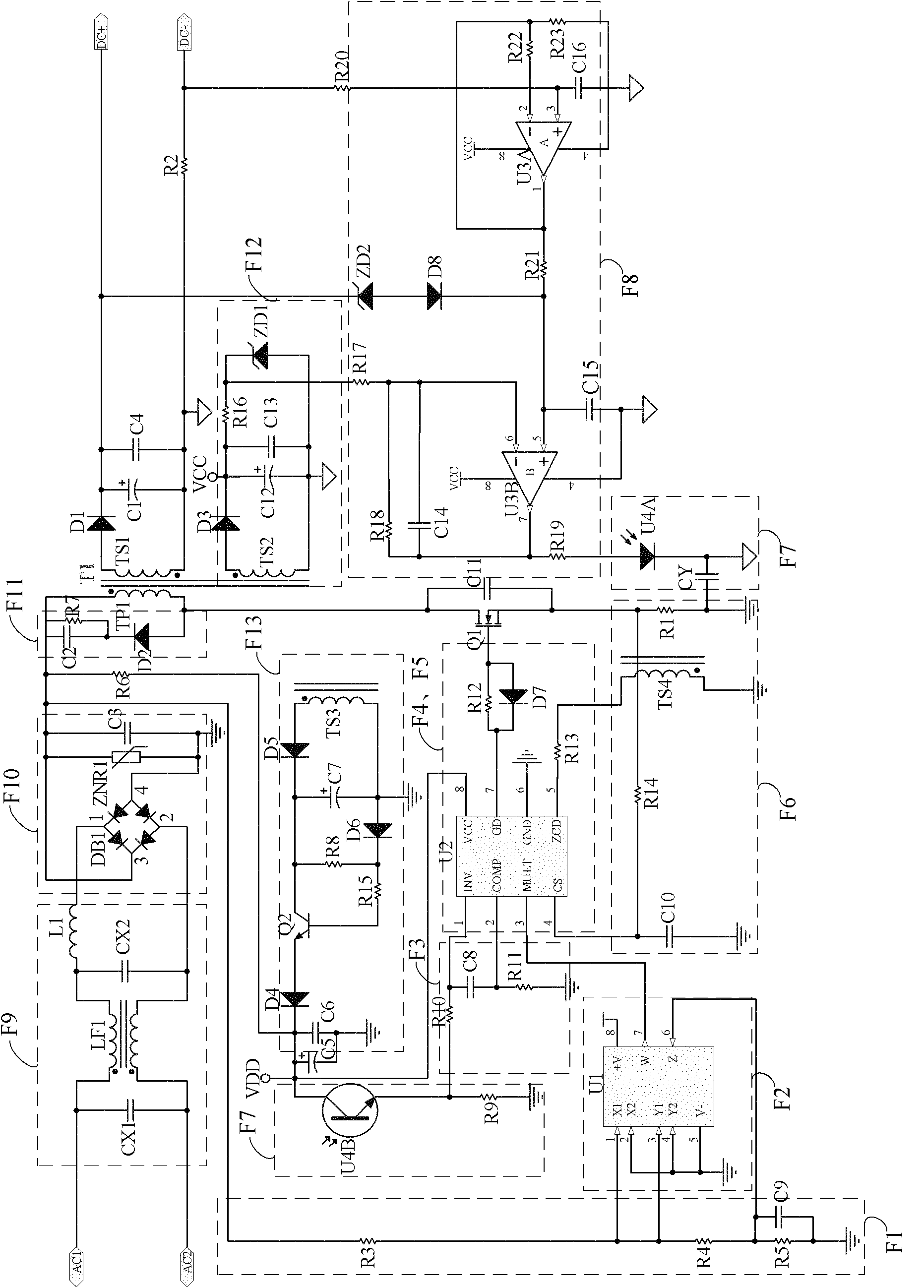 Compensation control circuit beneficial to harmonic reduction of active flyback power factor correction device