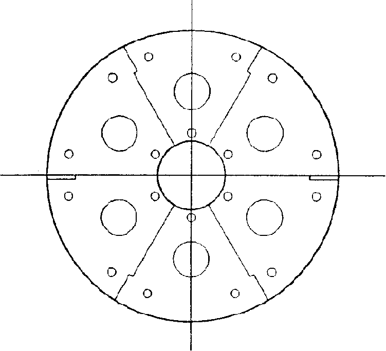 Stator iron core pressing device with sextant floating press head