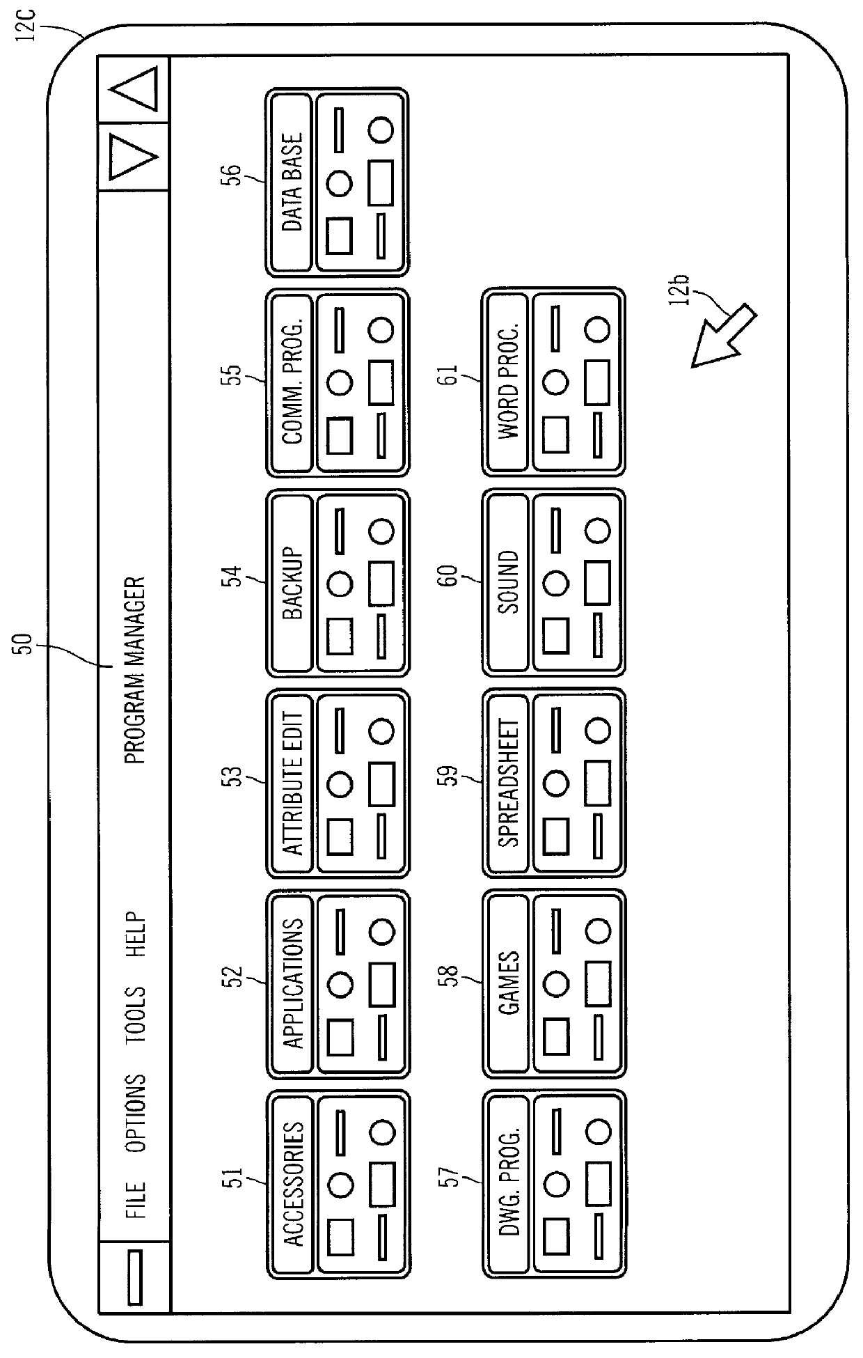 Graphical interface method, apparatus and application for opening window of all designated container objects