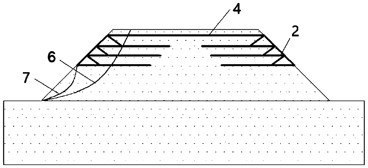 Locally-reinforced embankment, construction method and quick repairing and reinforcing method of locally-reinforced embankment