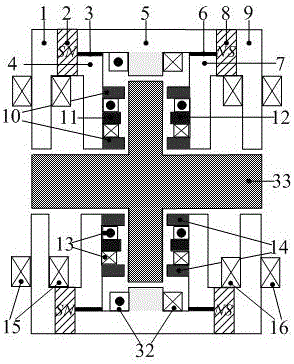 Permanent magnet biased five-degree-of-freedom integrated magnetic suspension supporting system