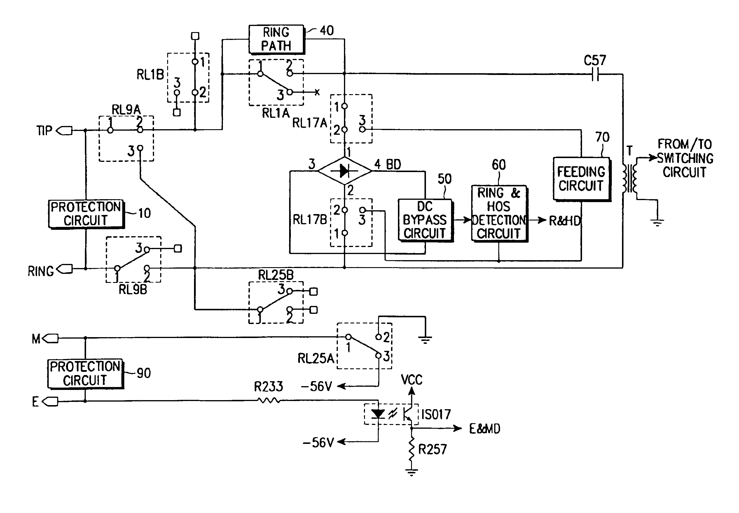 Multifunctional analog trunk circuit