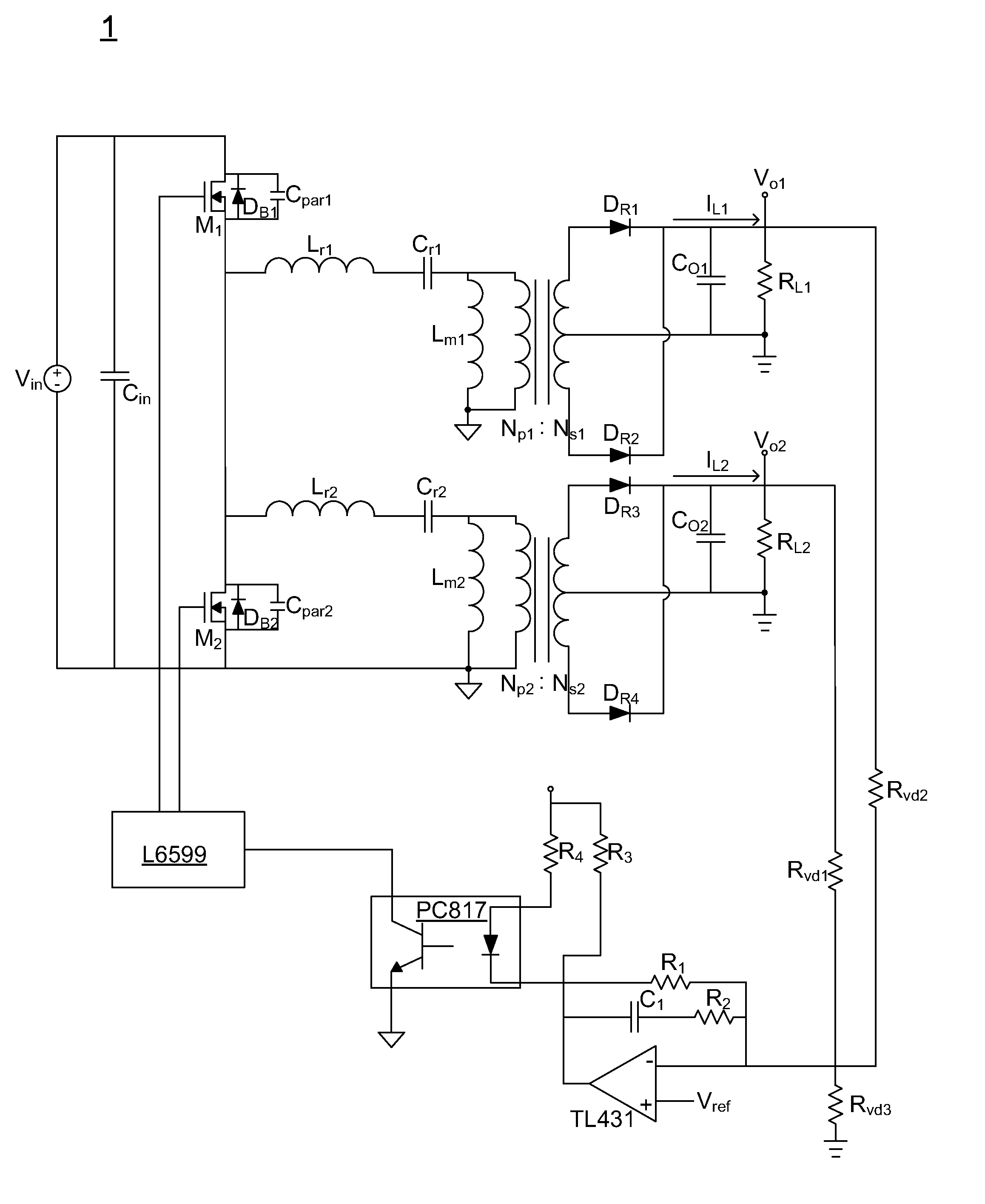 Double-output half-bridge LLC serial resonant converter
