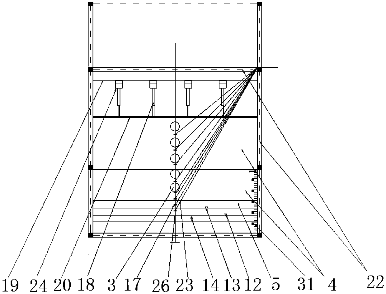 Test device and method for the influence of water level fluctuation on the stability of the rock pile slope in the underlying ice layer