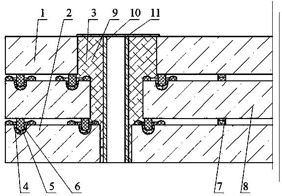 Plane double-vacuum-layer glass with sealing strips and grooves and mounting holes through metal welding