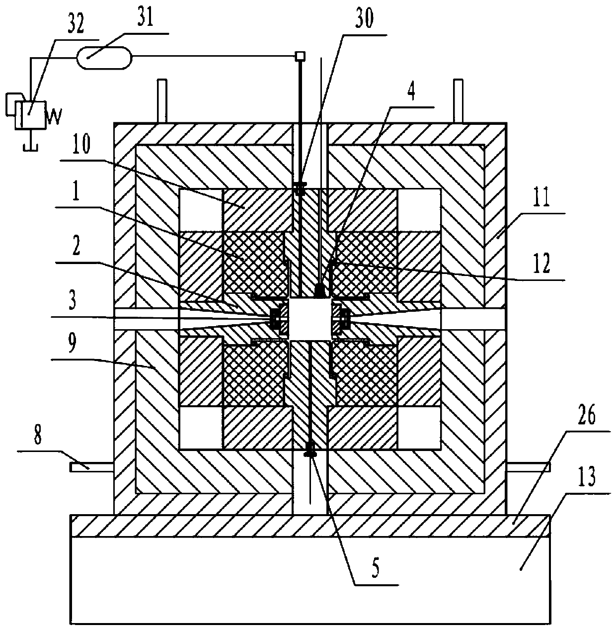 Hydrothermal large-cavity high-temperature and high-pressure flow experiment device and method