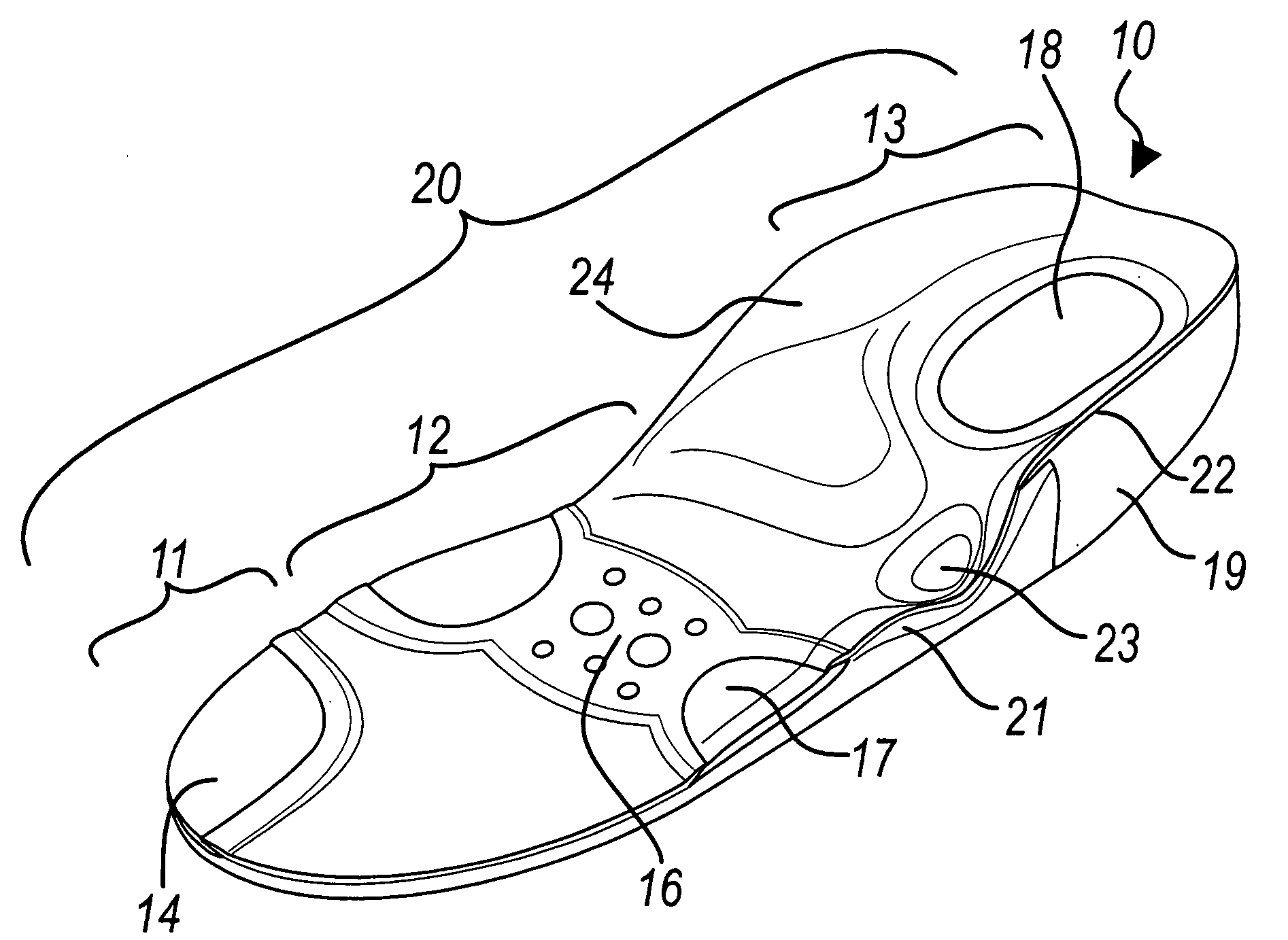 Insole for sports shoes, particularly for golf