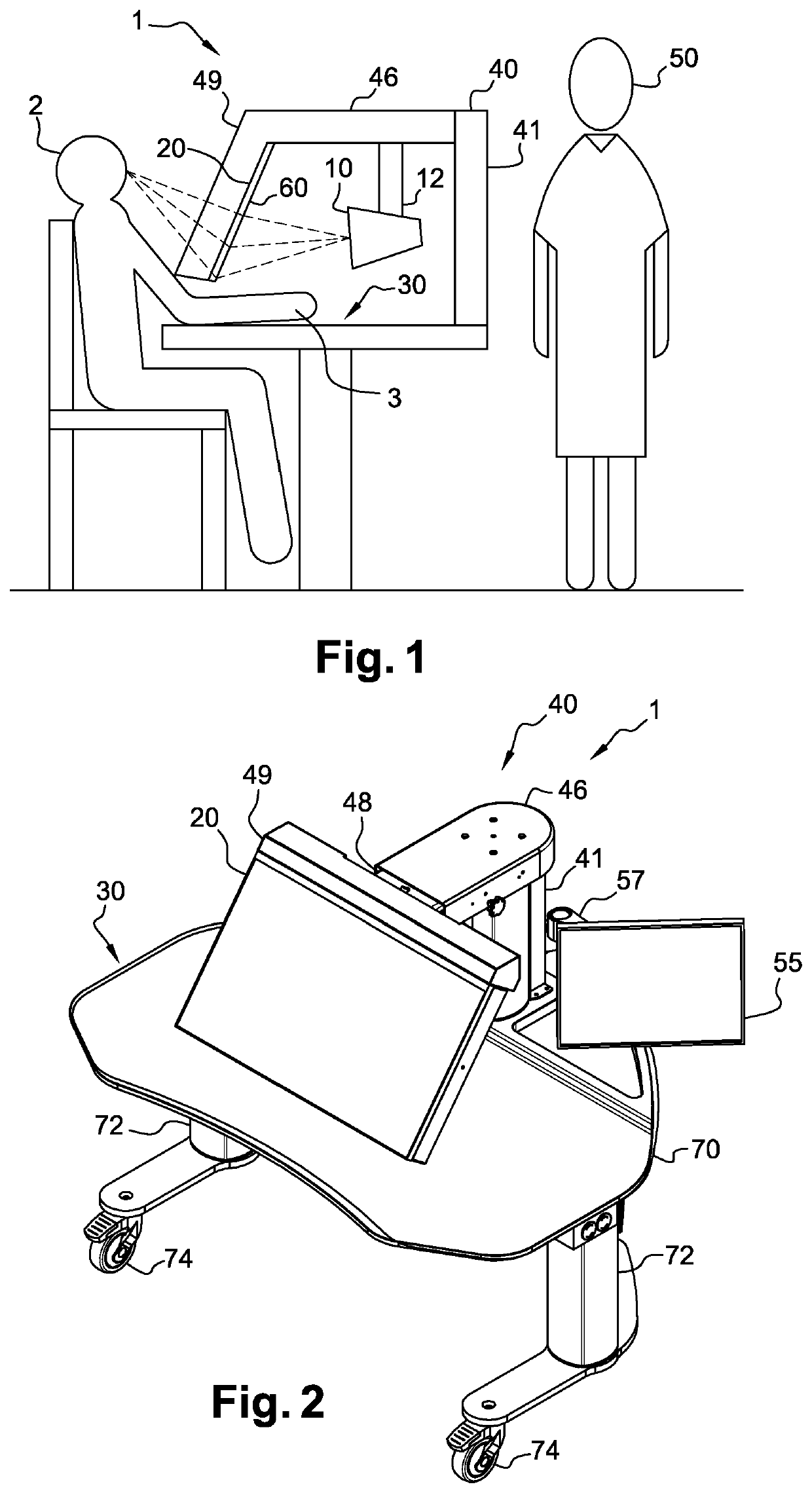 Device for carrying out mirror therapy, and corresponding method