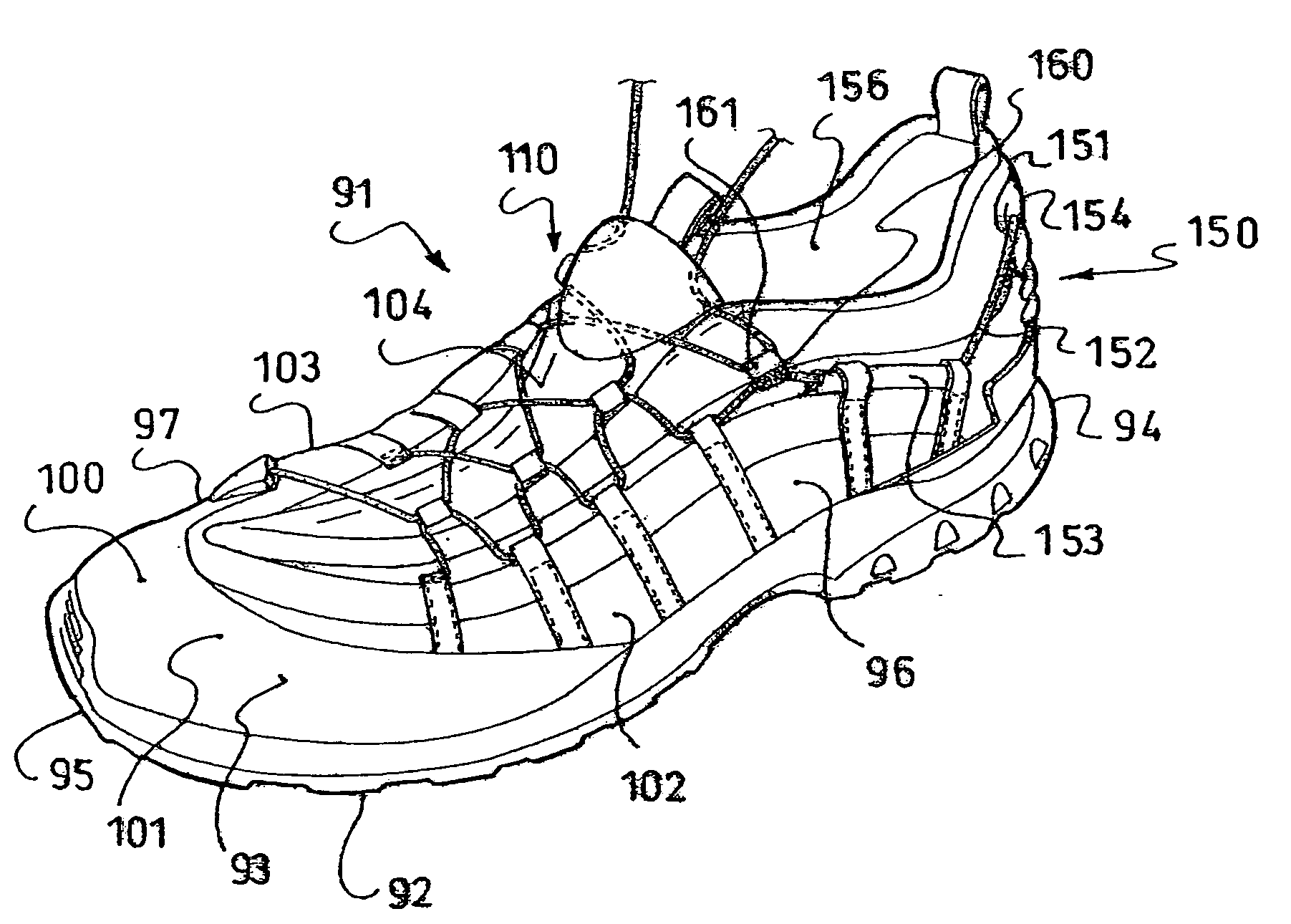 Footwear with improved tightening of the upper