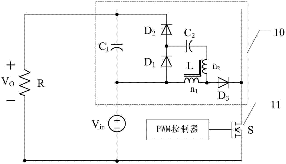 Boosting DC converter device based on tap inductor