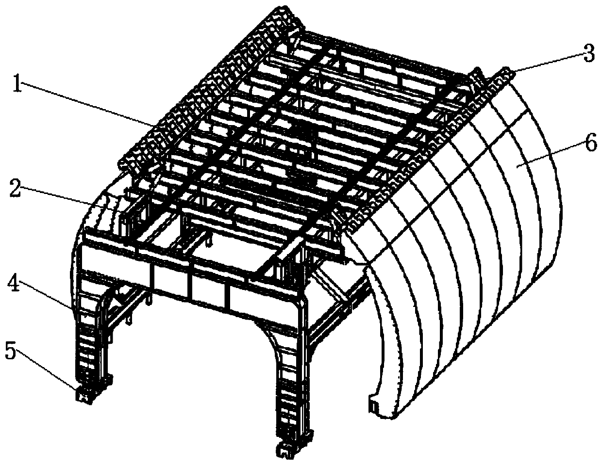 Formwork trolley for the pouring of the second lining of the side wall of the tunnel and the transfer of the prefabricated segment of the vault