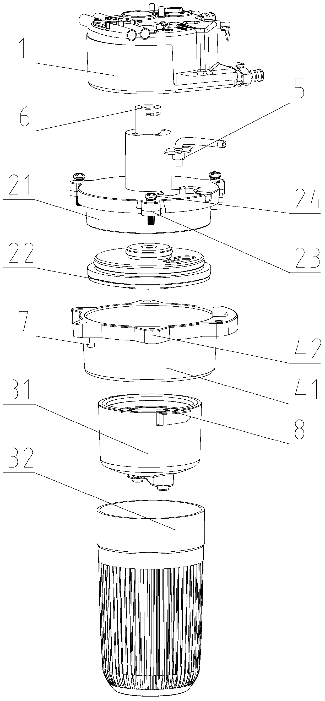 Funnel hand-held system and hand-held pressure coffee machine provided with same