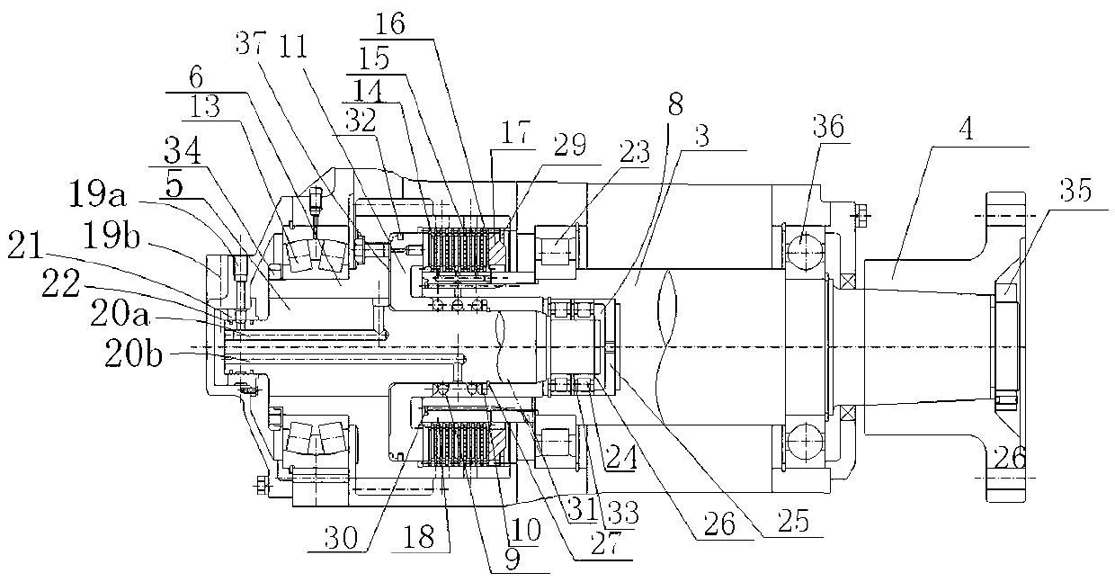 Gearbox with reversing, ahead running, clutching and full-power PTO (Power Take Off) output functions for ship