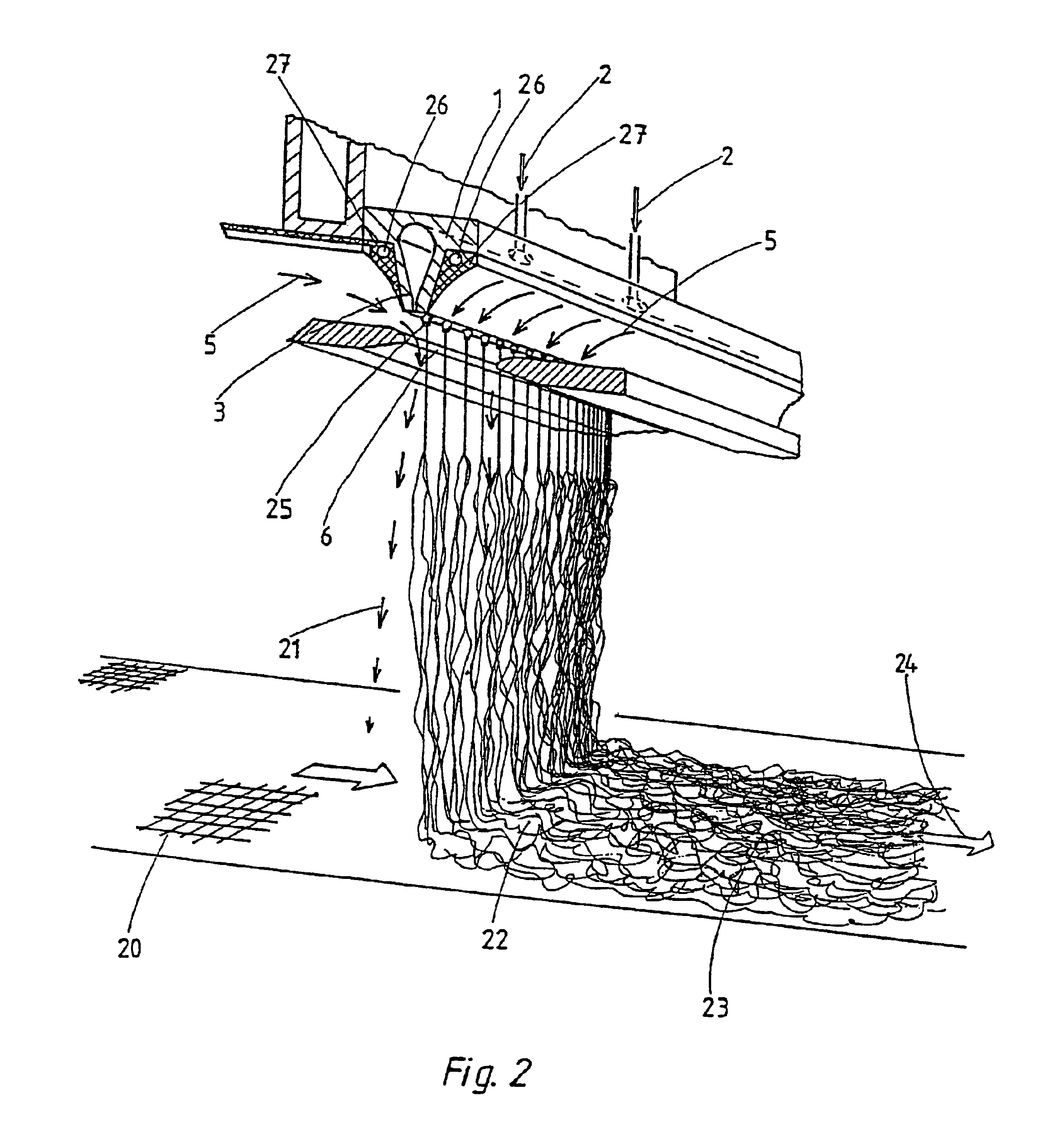 Method and device for the production of an essentially continous fine thread
