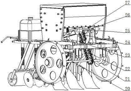 A small tractor traction seeder used in hilly and mountainous areas