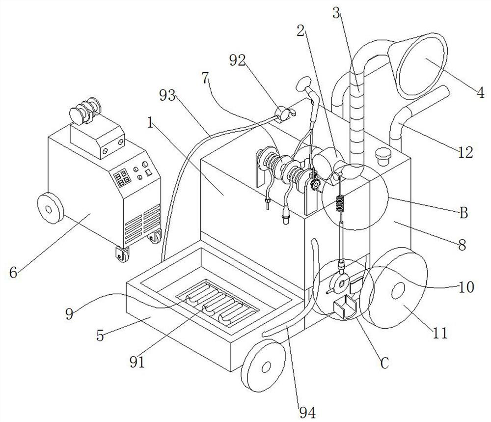 Movable air suction device of electric arc wire spraying device