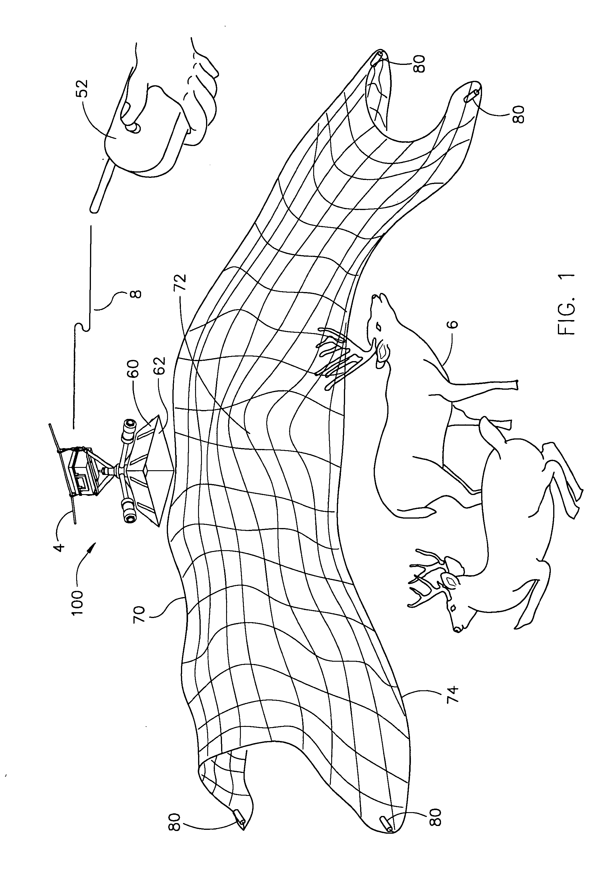 Method and apparatus for deploying an animal restraining net