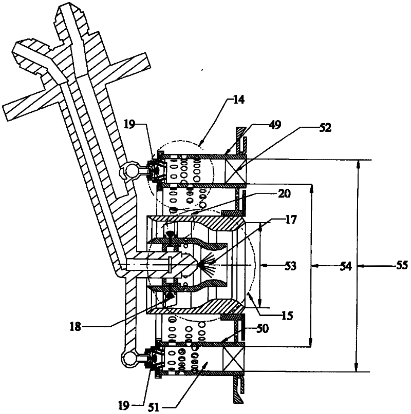 Low-pollution combustion chamber with premixed and pre-evaporated precombustion part