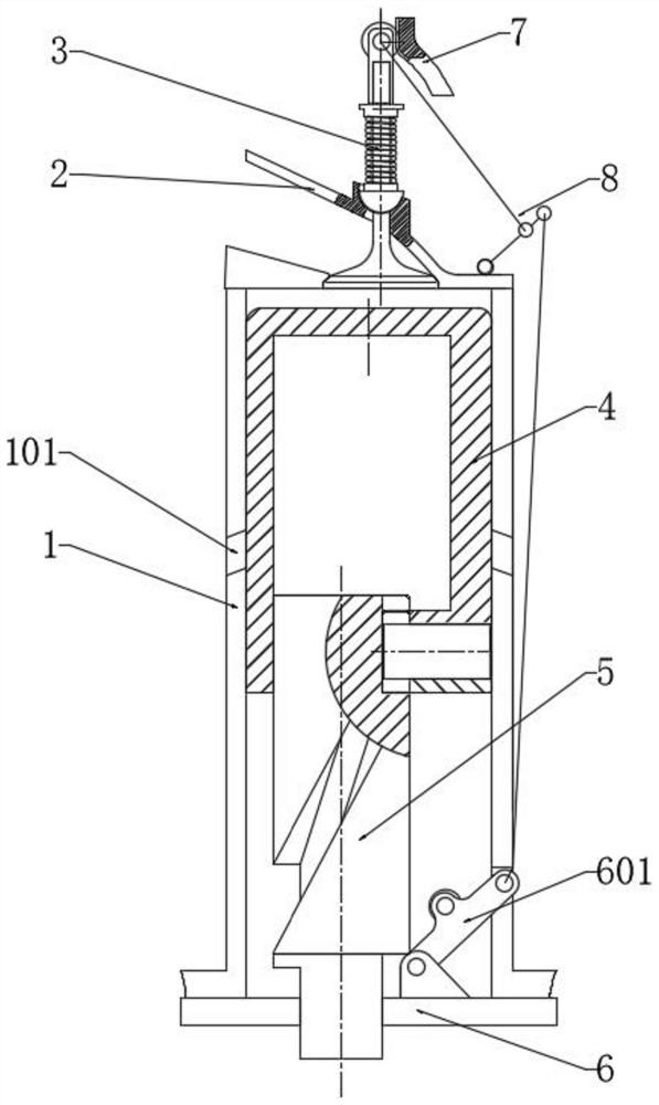 A crankshaftless two-stroke reciprocating engine