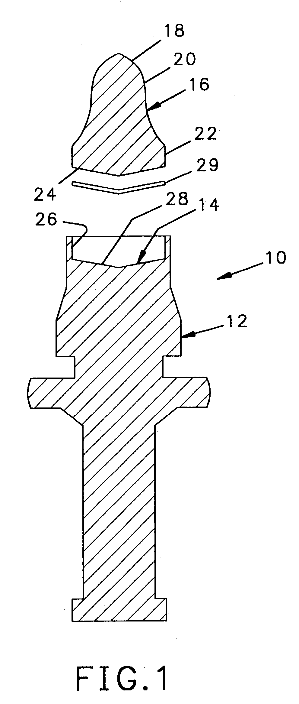 Cutting tool with hardened tip having a tapered base