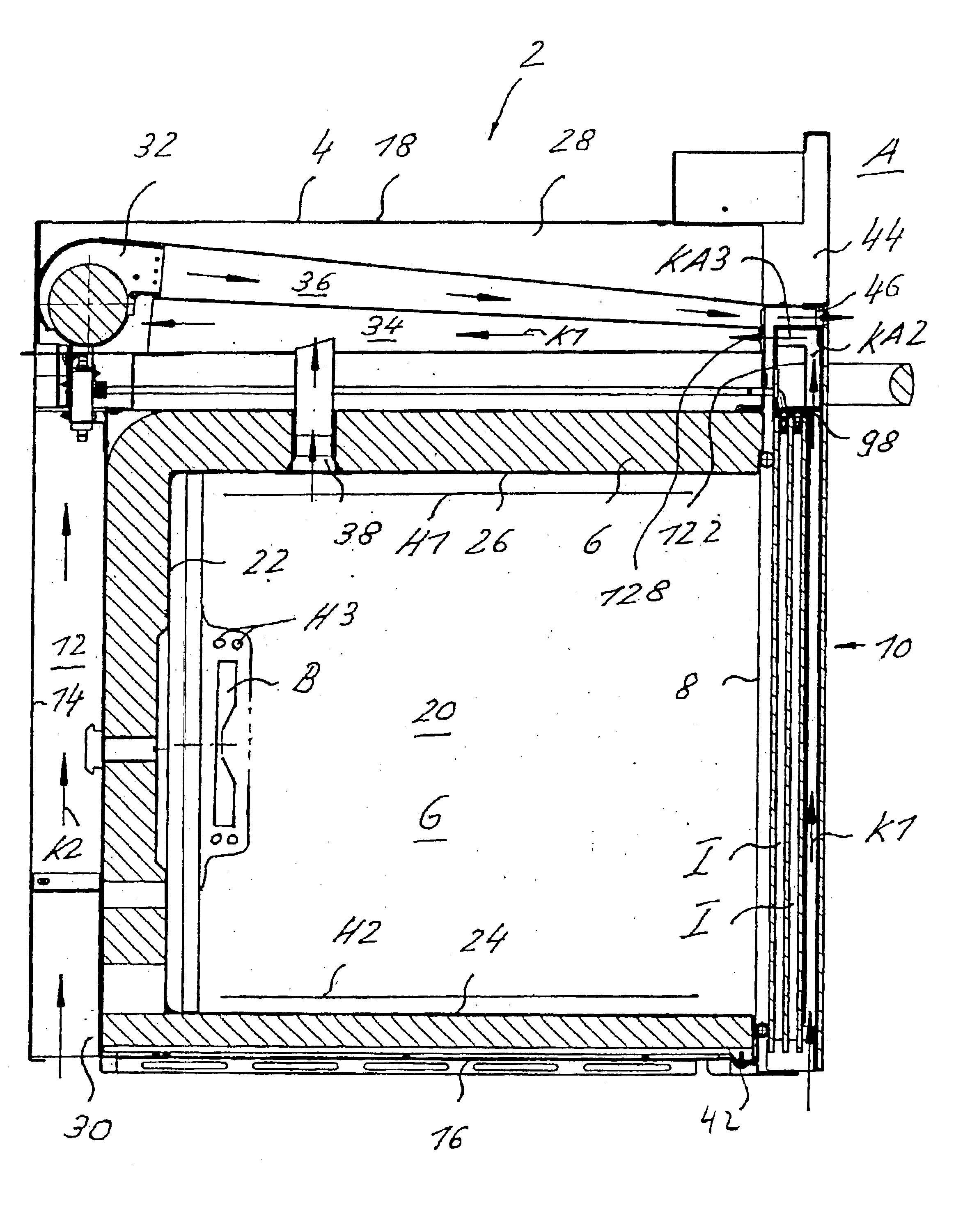 Cooking oven with a cooled door that permits pyrolysis