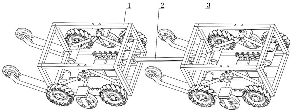 Two-section wheel foot type pipeline climbing robot