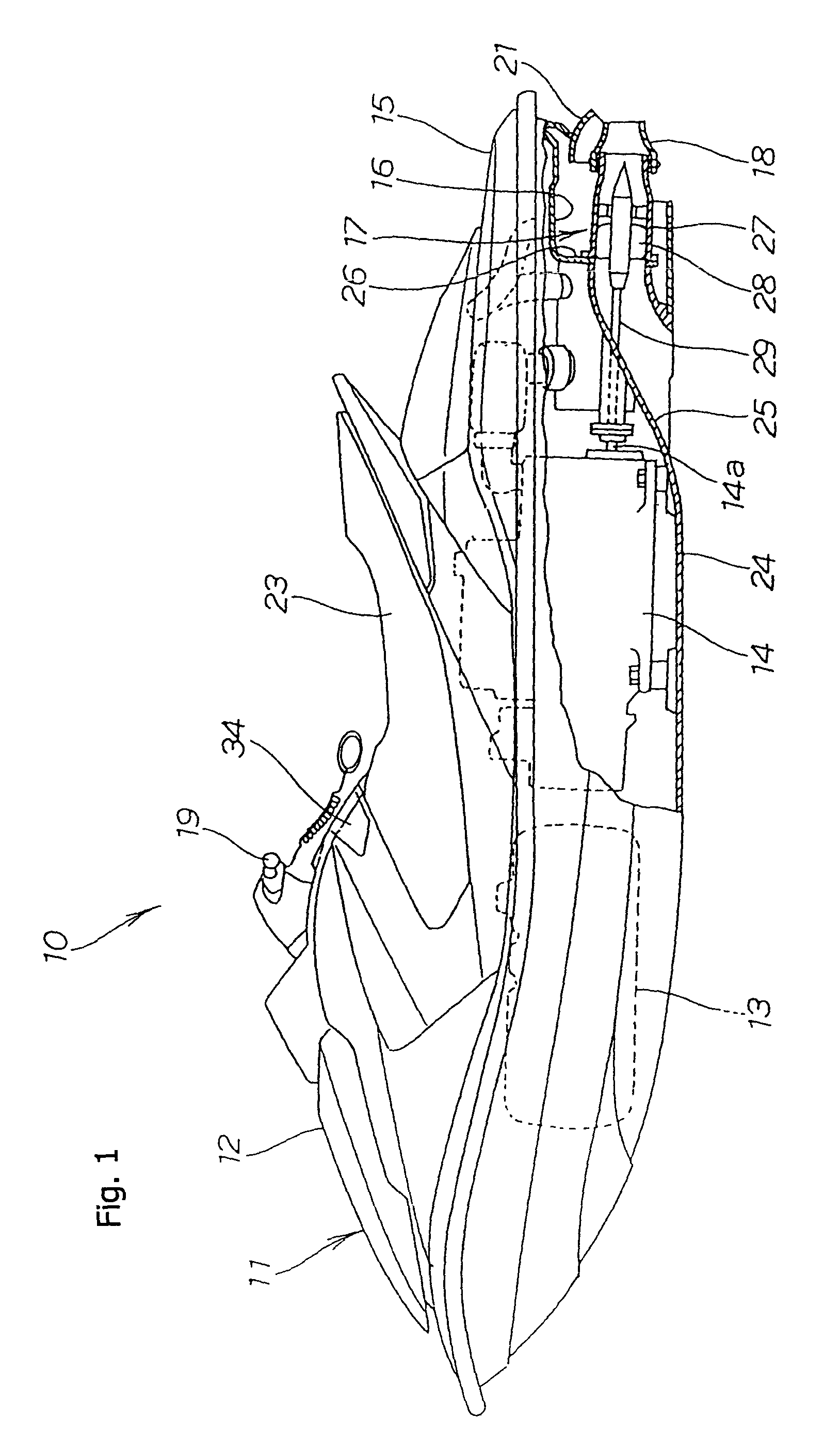Lever-support bracket structure for a small waterboat
