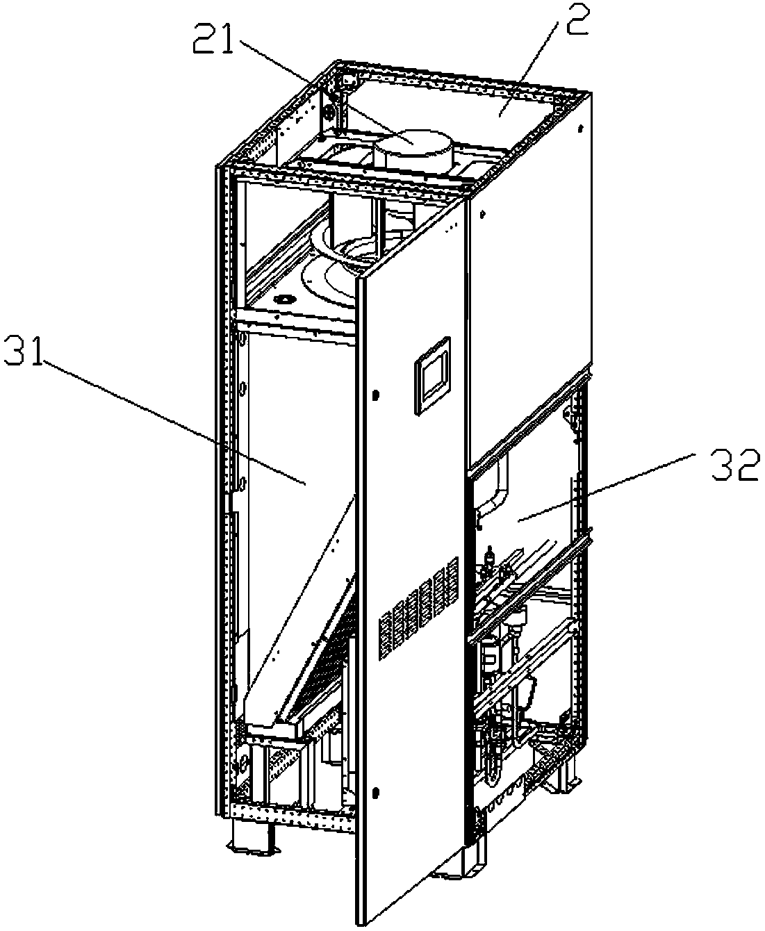 Inclined-evaporator upper air supply modularized computer room air conditioner and air conditioning module