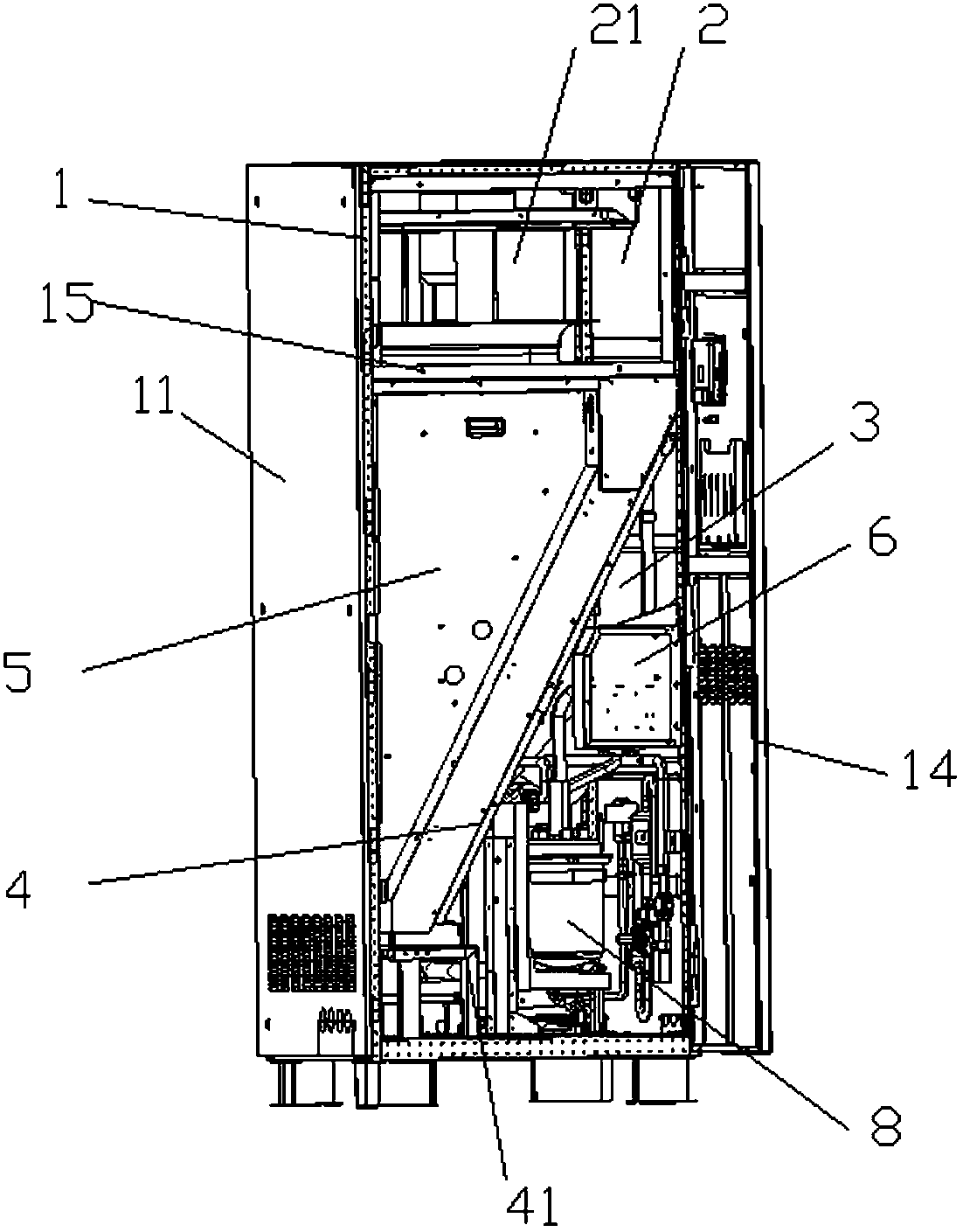 Inclined-evaporator upper air supply modularized computer room air conditioner and air conditioning module