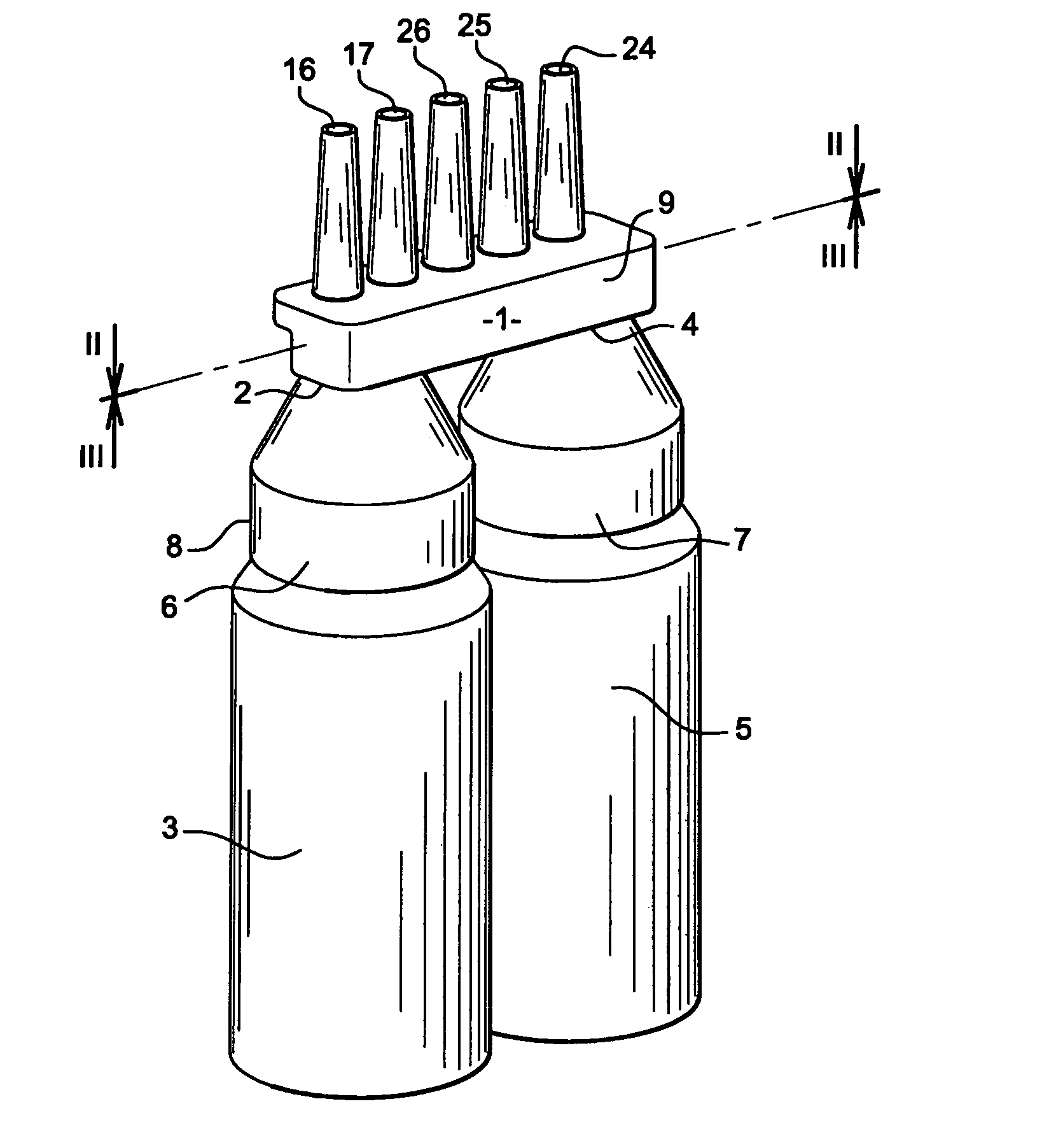 Device for dispensing at least two products, and dispensing end-piece
