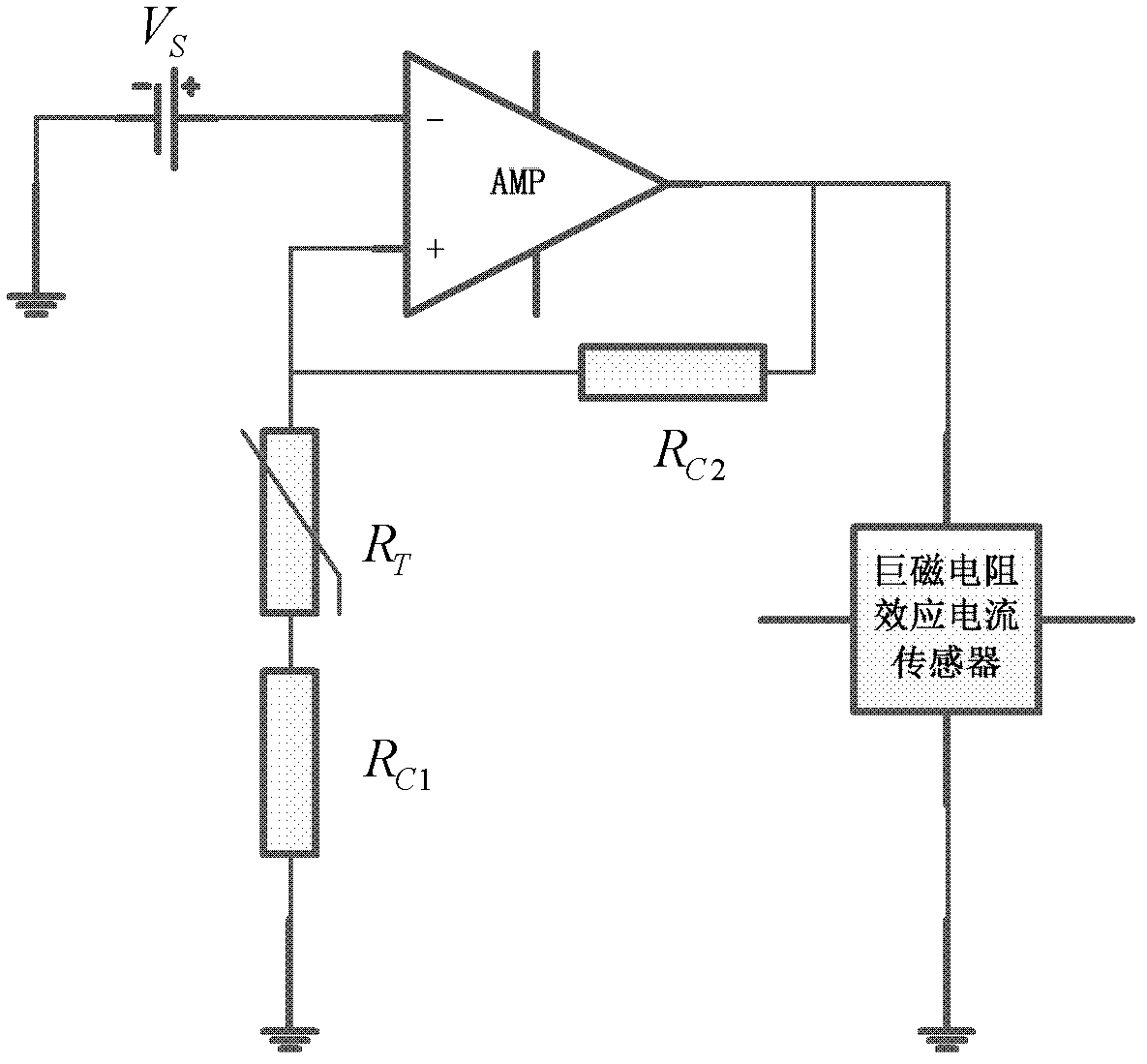 A temperature compensator for giant magnetoresistance effect current sensor