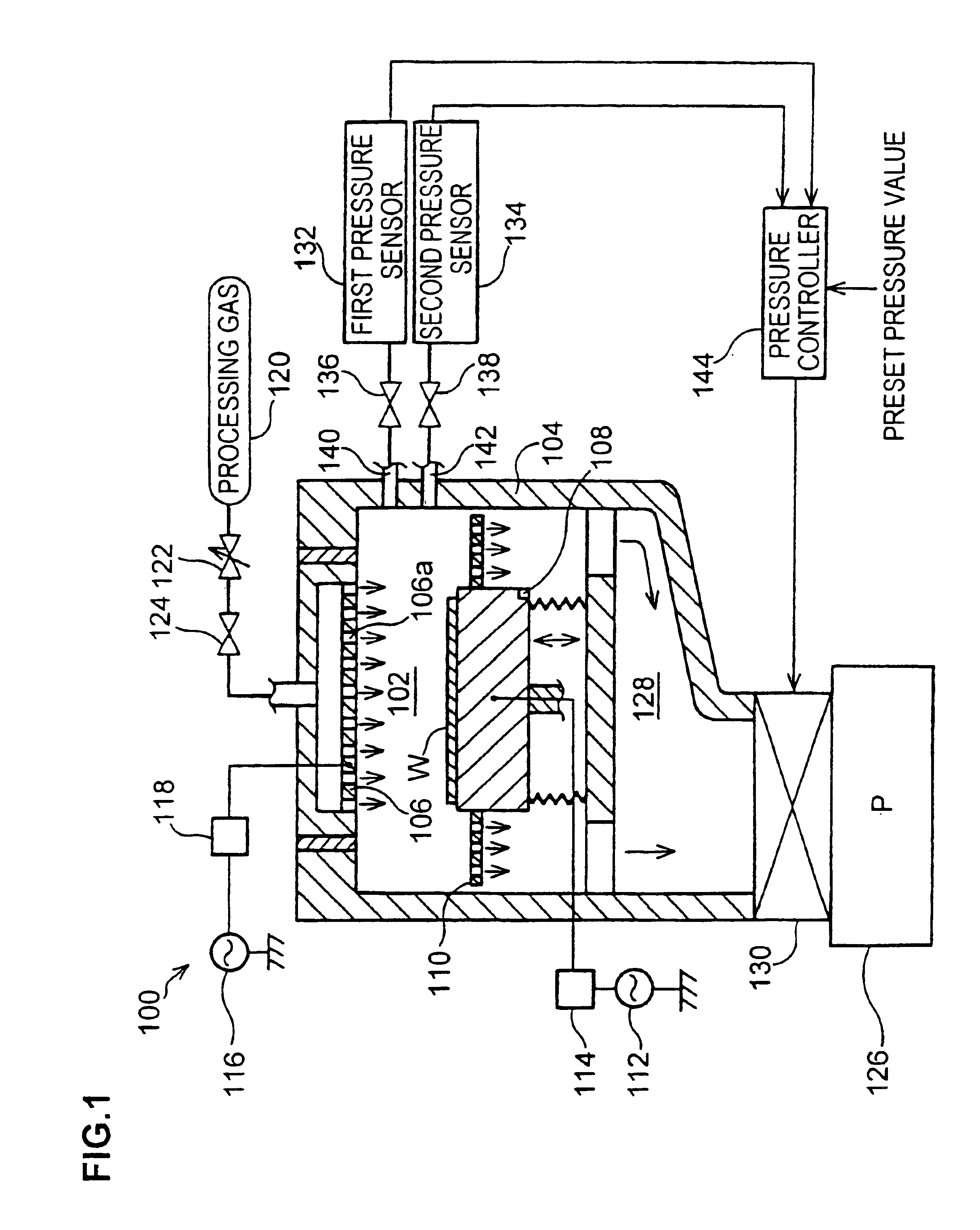 Pressure control method and processing device